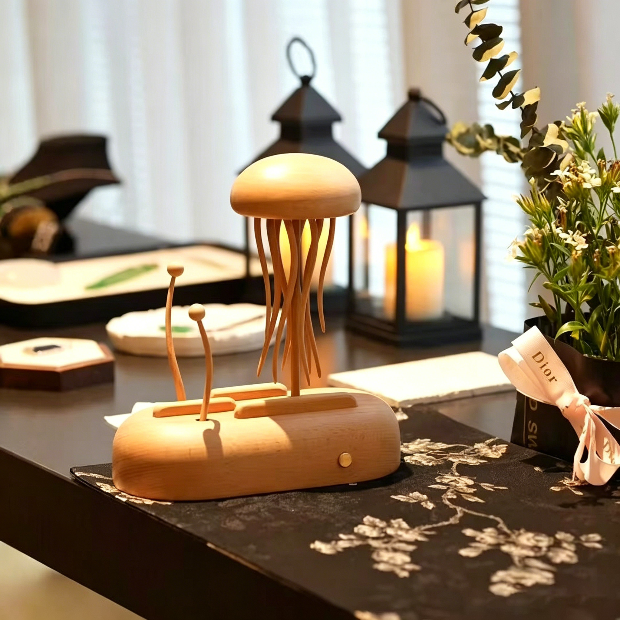 Handcrafted Kinetic Jellyfish | Relaxing Wood Motion Art for Desk