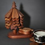 Sapele Wood Christmas Tree Coaster Set - Modular Heat-Resistant Trivet