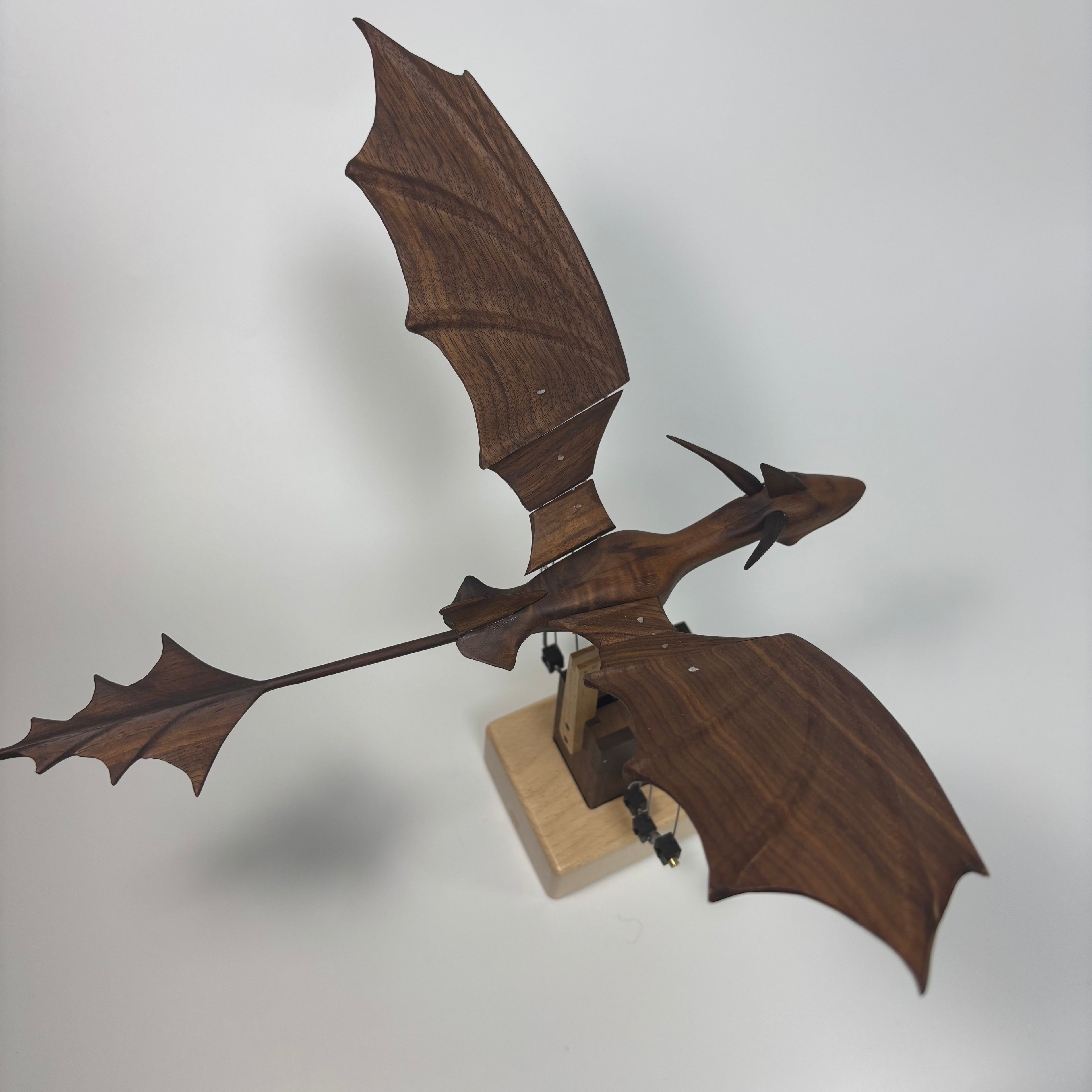 The Obsidian Wing: Handcrafted Walnut Wood Flying Dragon Kinetic Automaton