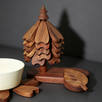 Sapele Wood Christmas Tree Coaster Set - Modular Heat-Resistant Trivet