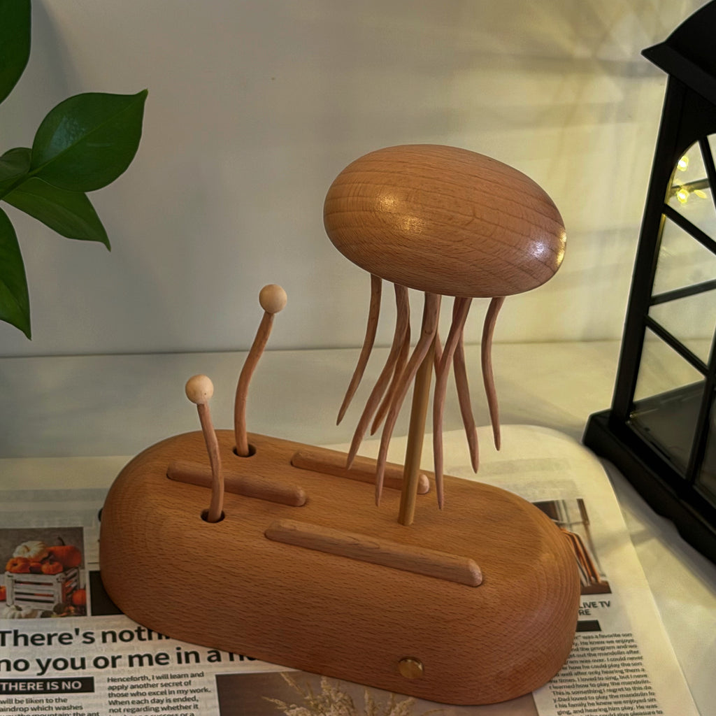 Handcrafted Kinetic Jellyfish | Relaxing Wood Motion Art for Desk