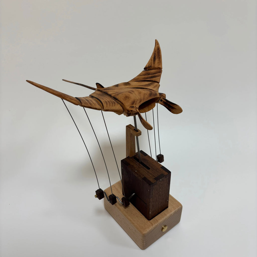 Ocean Majesty: Handcrafted Wooden Manta Ray Automaton