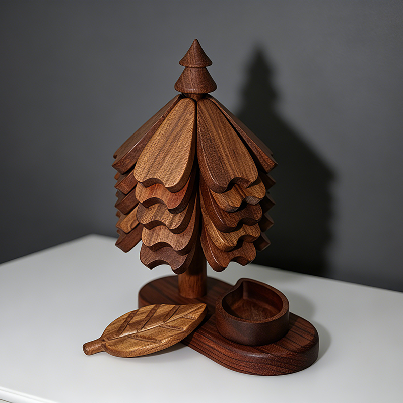 Sapele Wood Christmas Tree Coaster Set - Modular Heat-Resistant Trivet