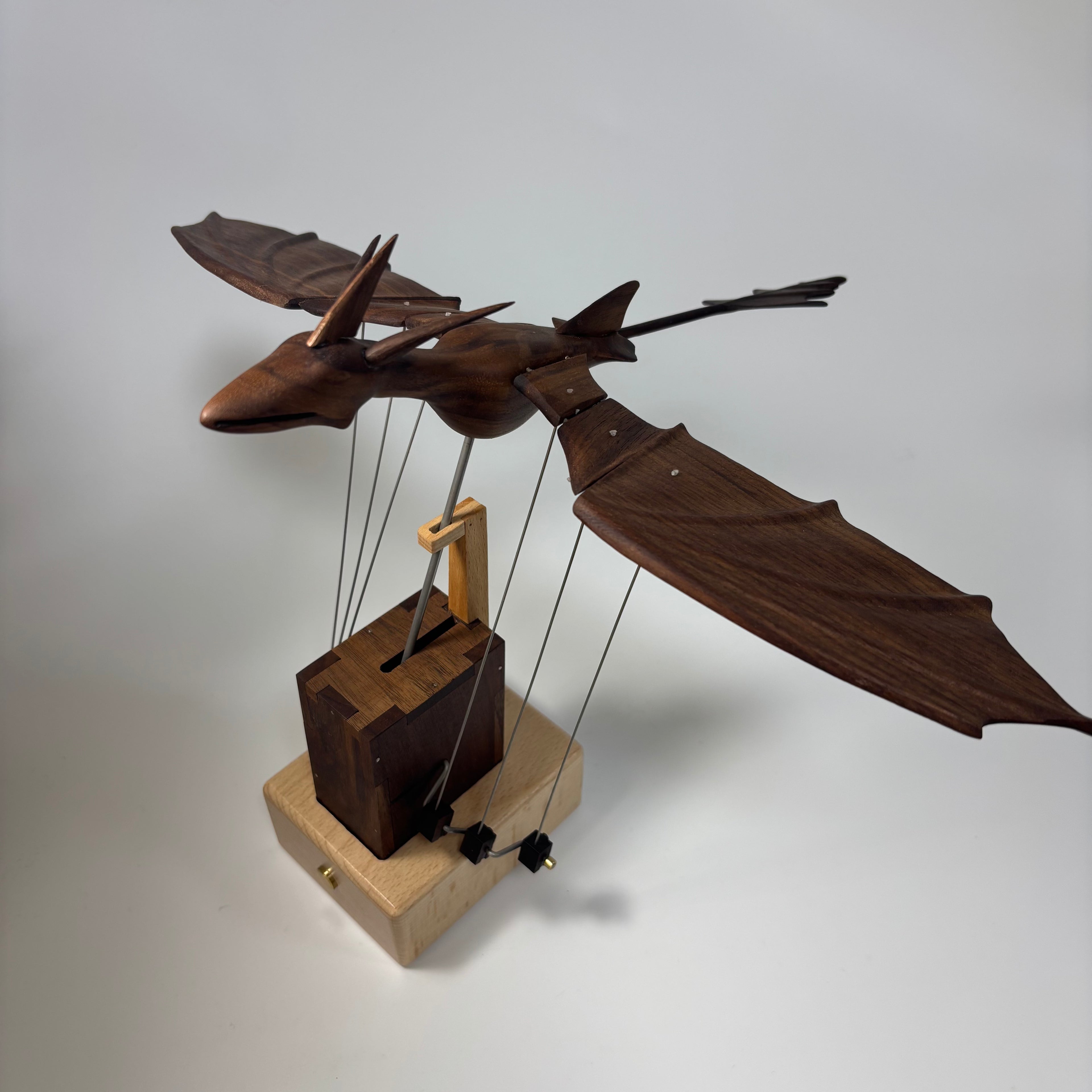 The Obsidian Wing: Handcrafted Walnut Wood Flying Dragon Kinetic Automaton