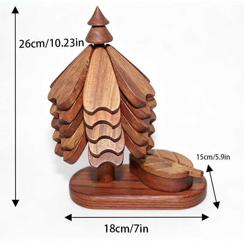 Sapele Wood Christmas Tree Coaster Set - Modular Heat-Resistant Trivet